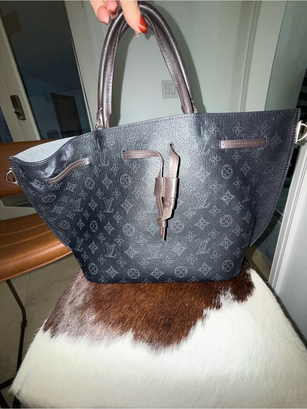 Louis Vuitton Black Monogram Eclipse Canvas Tote with Dark Brown Trim